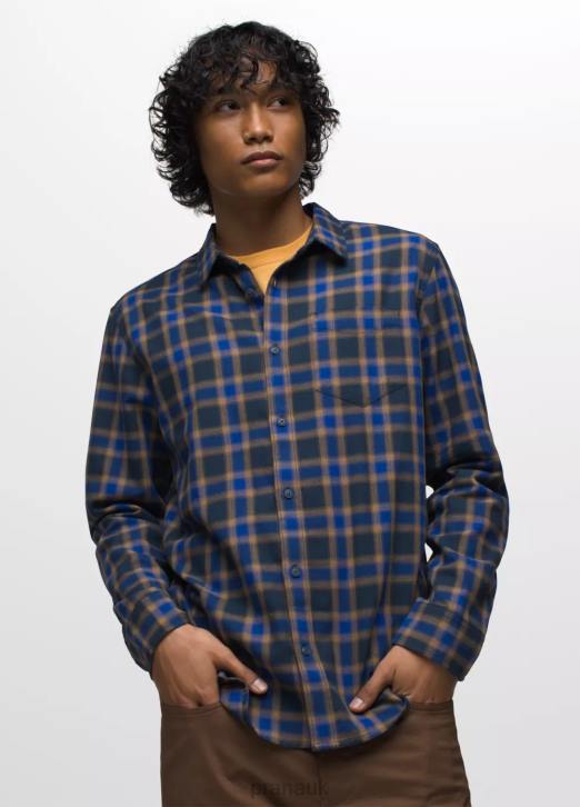 prAna Men Los Feliz Flannel Shirt 604H815 Clothing Rich Sapphire