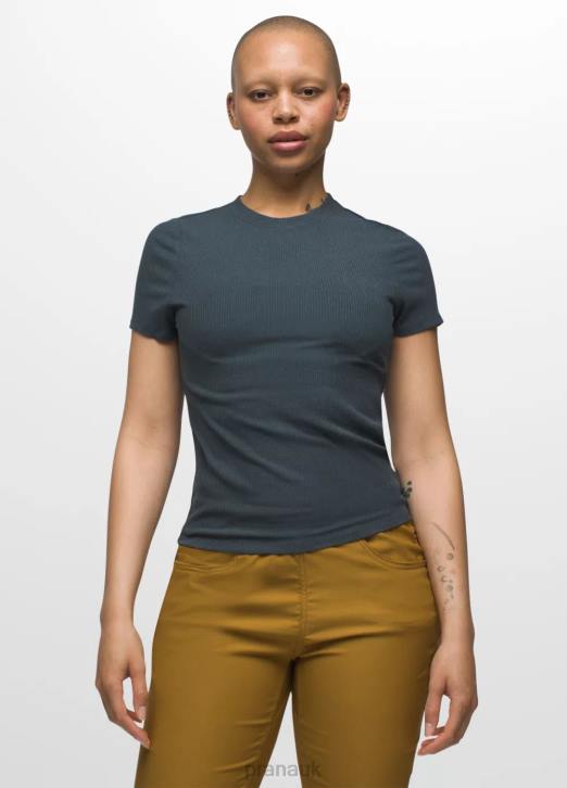 prAna Women Foundation Rib Tee 604H53 Clothing Grey Blue Heather