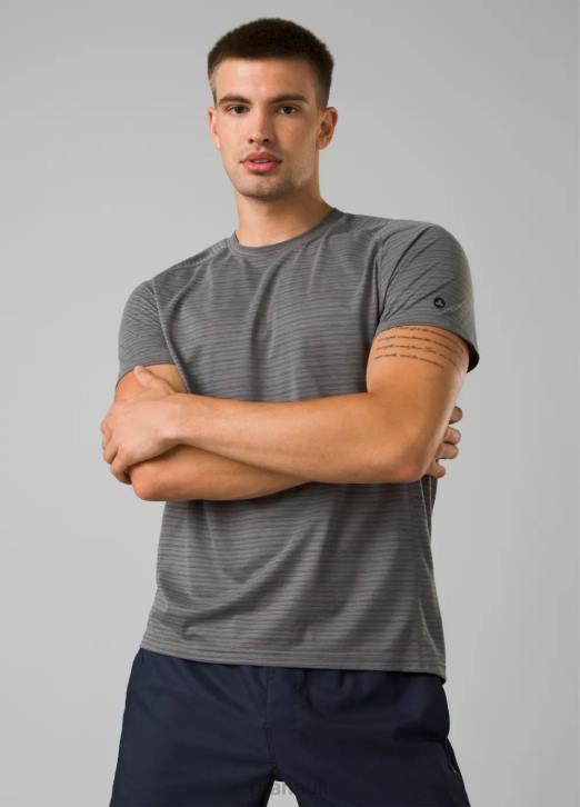 prAna Men Mission Trails Short Sleeve Tee 604H769 Clothing Grey Micro Stripe