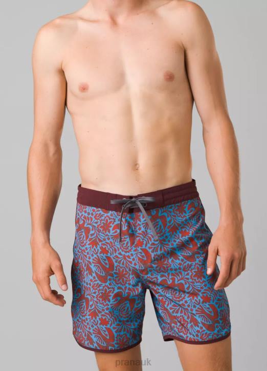 prAna Men Vintage Boardshort 604H1031 Swim Rust Flora Fauna