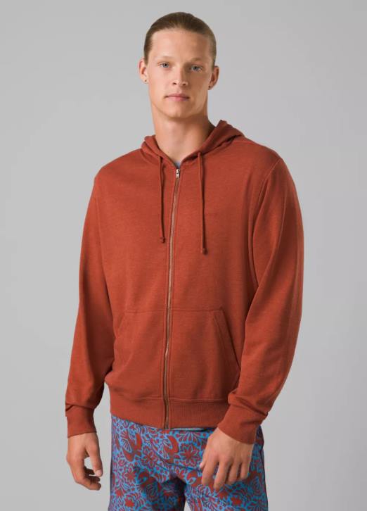 prAna Men Vintage Terry FZ Hoodie 604H887 Clothing Rust