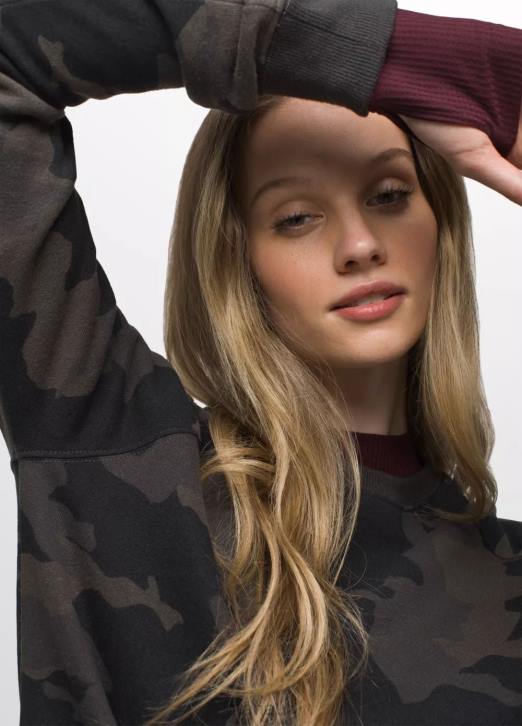 prAna Women Cozy Up Sweatshirt 604H18 Clothing Black Camo