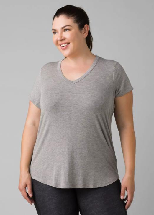 prAna Women Foundation 365 V-Neck Top Plus 604H257 Clothing Heather Grey