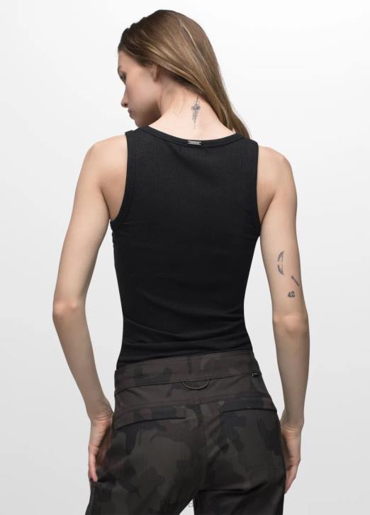 prAna Women Foundation Rib Tank 604H164 Clothing Black Heather