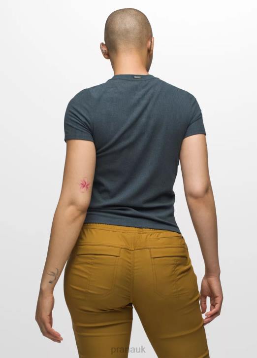 prAna Women Foundation Rib Tee 604H53 Clothing Grey Blue Heather