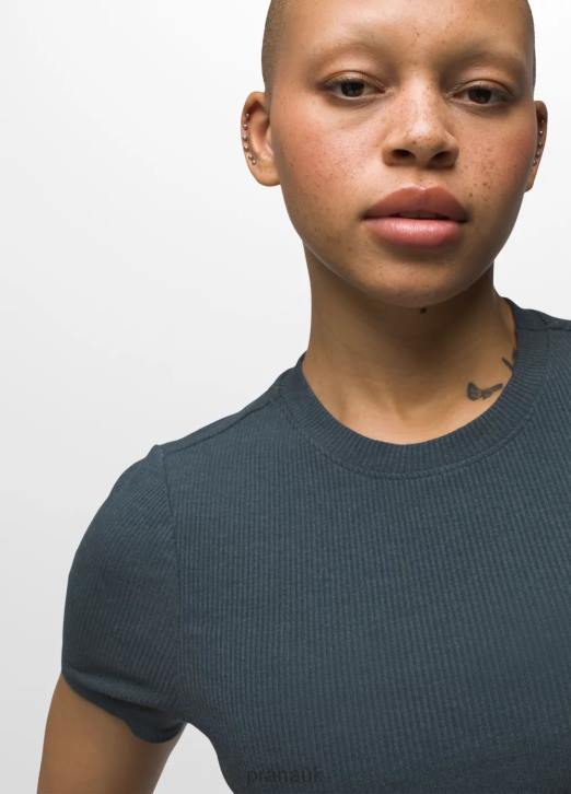 prAna Women Foundation Rib Tee 604H53 Clothing Grey Blue Heather