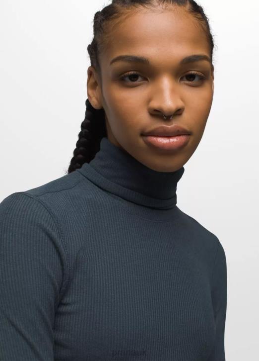prAna Women Foundation Rib Turtleneck 604H21 Clothing Grey Blue Heather
